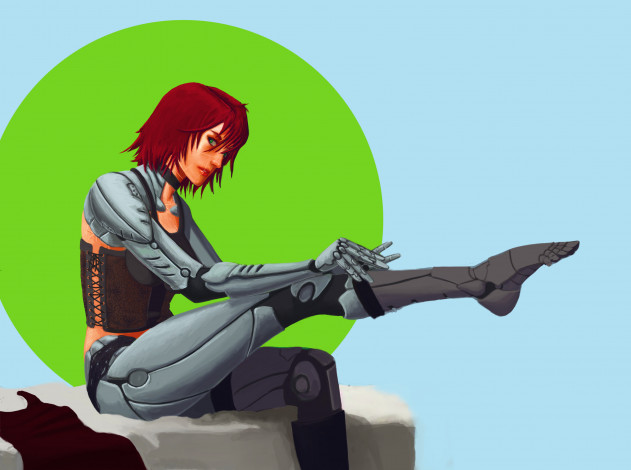 Обои картинки фото фэнтези, роботы,  киборги,  механизмы, девушка, фон, взгляд