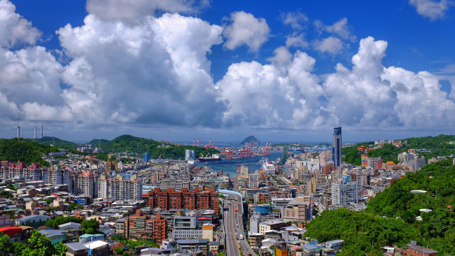 Обои картинки фото keelung city,  taiwan, корабли, порты ,  причалы, порт, рейд