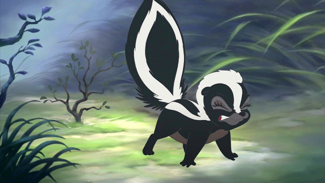 Обои картинки фото мультфильмы, bambi 2, скунс, растения