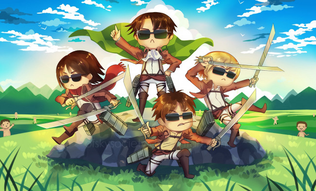 Обои картинки фото аниме, shingeki no kyojin, атака, титанов