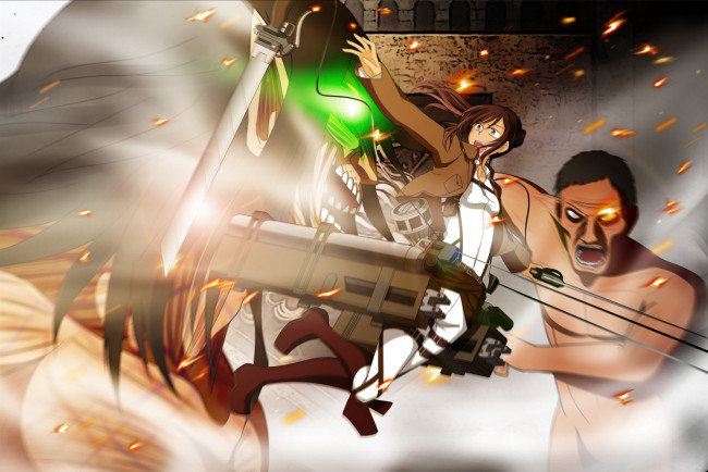 Обои картинки фото аниме, shingeki no kyojin, атака, титанов