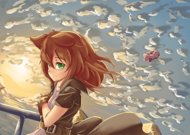 Обои картинки фото аниме, животные,  существа, девушка