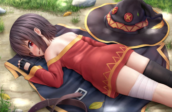 обоя аниме, kono subarashii sekai ni shukufuku wo, девушка, взгляд, фон