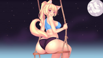 Картинка аниме животные +существа фон взгляд девушка