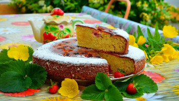 Картинка еда пироги цветы клубника пирог