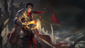 Картинка фэнтези маги +волшебники фон латы магия меч рыцарь мужчина