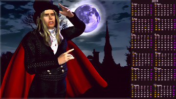 Картинка календари 3д-графика плащ луна ночь кровь вампир мужчина