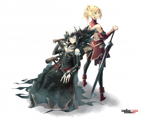 Обои картинки фото аниме, fate, stay night,  grand order,  apocrypha, девушки, кресло, меч