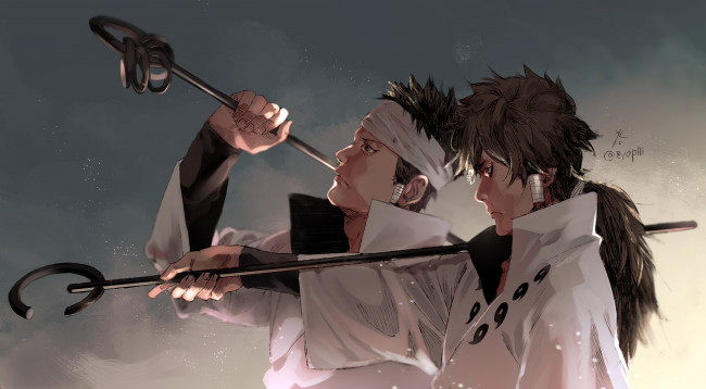 Обои картинки фото аниме, naruto, посохи, индра, асура, братья