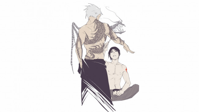 Обои картинки фото аниме, naruto, дракон, сай, рисунок, хатаке, какаши