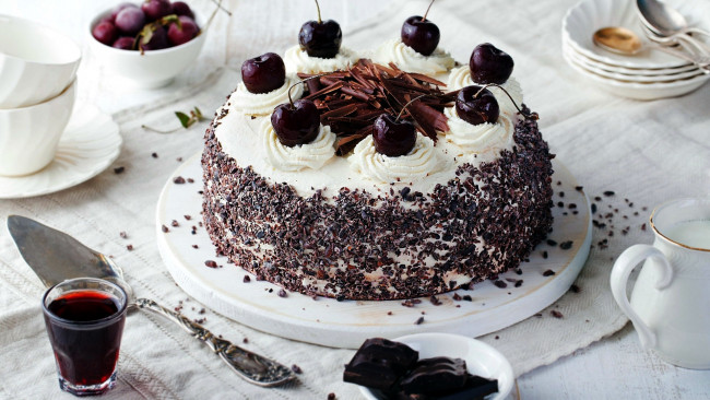 Обои картинки фото еда, торты, торт, шоколад, вишни