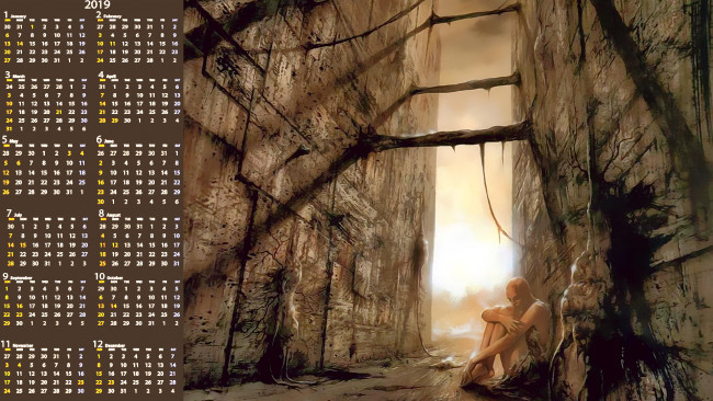 Обои картинки фото календари, фэнтези, человек, стена