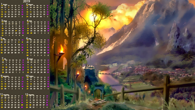 Обои картинки фото календари, фэнтези, растения, гора, природа