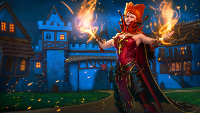 Обои картинки фото видео игры, dota 2, униформа, фон, взгляд, девушка, магия