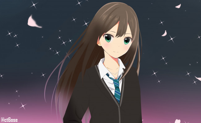 Обои картинки фото аниме, idolm@ster, фон, взгляд, девушка