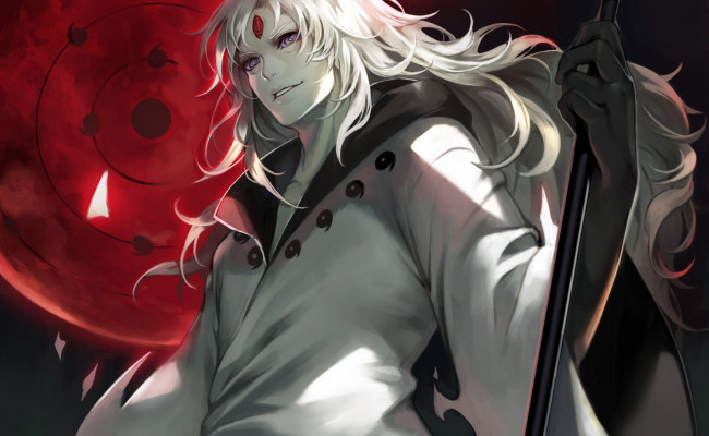 Обои картинки фото аниме, naruto, посох, мудрец, шаринган, мадара