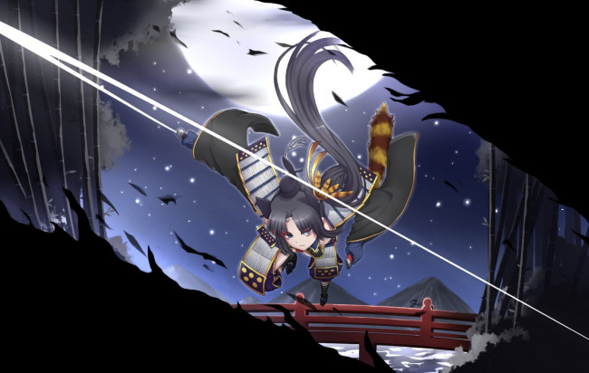 Обои картинки фото аниме, fate, stay night,  grand order,  apocrypha, девушка, мост, меч, луна