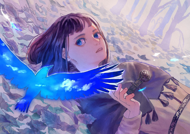 Обои картинки фото аниме, животные,  существа, девушка