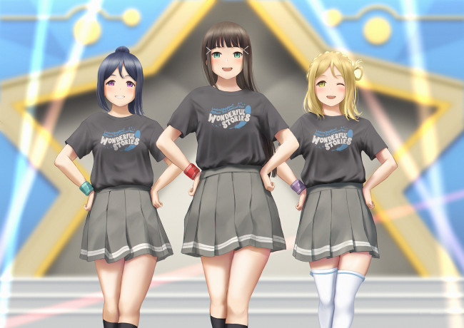 Обои картинки фото аниме, love live,  school idol project, взгляд, фон, девушки