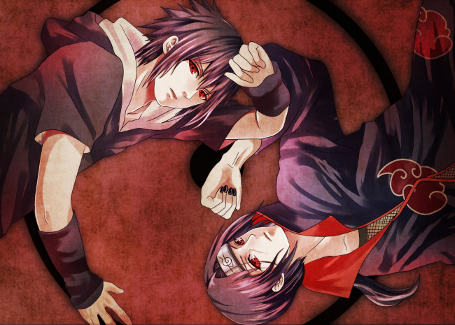 Обои картинки фото аниме, naruto, братья, учиха, итачи, саске