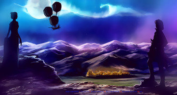 Картинка календари фэнтези calendar 2019 полет девушка мужчина гора шар силуэт