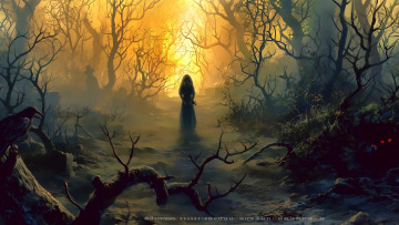 Картинка календари фэнтези 2019 ночь calendar девушка лес дерево крест