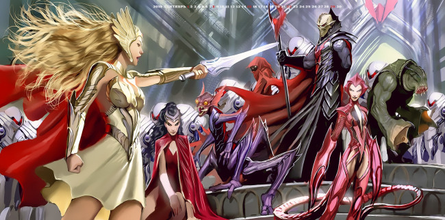 Обои картинки фото календари, фэнтези, 2019, calendar, монстр, существо, девушка, воительница, ооужие