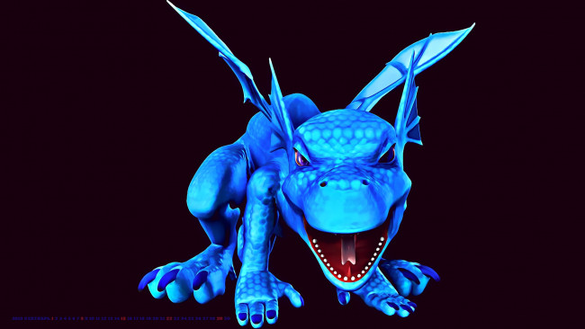 Обои картинки фото календари, 3д-графика, 2019, черный, фон, calendar, голубой, дракон