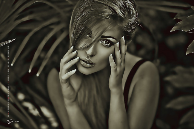 Обои картинки фото календари, компьютерный дизайн, растение, девушка, 2019, calendar, женщина, лицо, взгляд