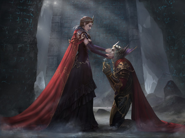 Обои картинки фото фэнтези, люди, королева, король, плащи, подарок