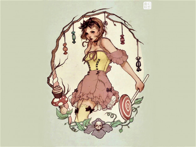 Обои картинки фото рисованное, люди, девочка, леденец
