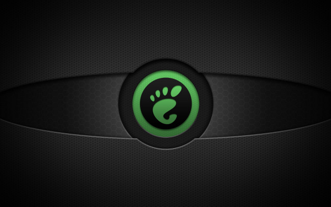 Обои картинки фото компьютеры, gnome, тёмный, фон, сетка, круг, логотип