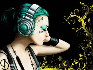 Картинка рисованные люди цветы девушка наушники