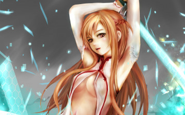 Картинка аниме sword art online девушка меч осколки yuuki asuna zhang xiao bo