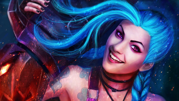 Картинка фэнтези девушки jinx улыбка волосы лицо league+of+legends