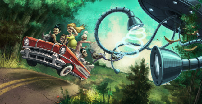 Обои картинки фото рисованные, люди, нло