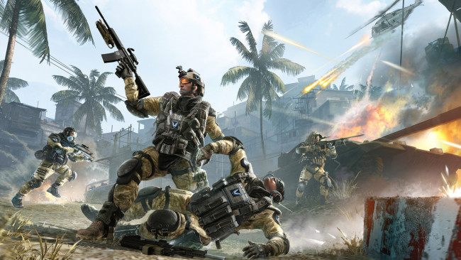 Обои картинки фото видео, игры, warface, пальмы, город, бой