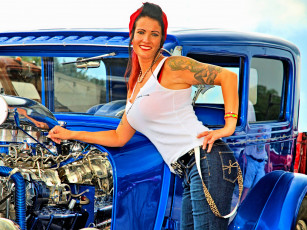Картинка автомобили авто+с+девушками pin-up woman blue hotrod