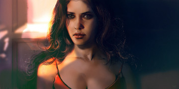 Картинка рисованное люди взгляд девушка губы арт лицо закат