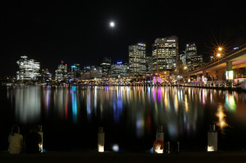 Картинка города -+огни+ночного+города ночь луна