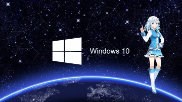 Картинка компьютеры windows++10 фон логотип взгляд девушка