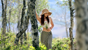 обоя девушки, elena generi, березы, весна, шляпка, elena, generi