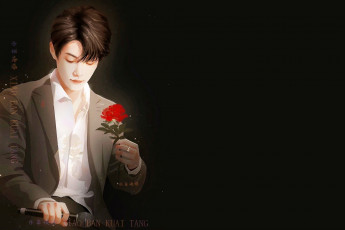 Картинка рисованное люди сяо чжань пиджак микрофон роза