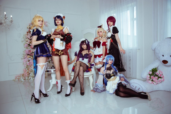 Обои картинки фото девушки, - креатив,  косплей, образы, костюмы, мишка, цветы