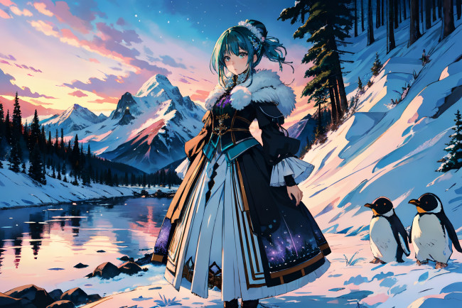 Обои картинки фото аниме, зима,  новый год,  рождество, нейросети, графика, нейроарт, ai, art, нейронные, сети, рисунки, нейро, искусство