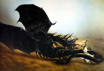 обоя фэнтези, _lord of the rings, девушка, рыцарь, меч, назгул, дракон