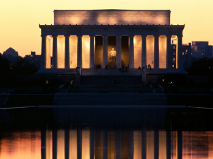 Картинка lincoln memorial reflected washington города