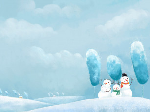 Картинка праздничные снеговики