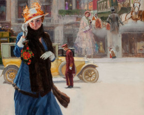 Картинка рисованные люди девушка авто ретро