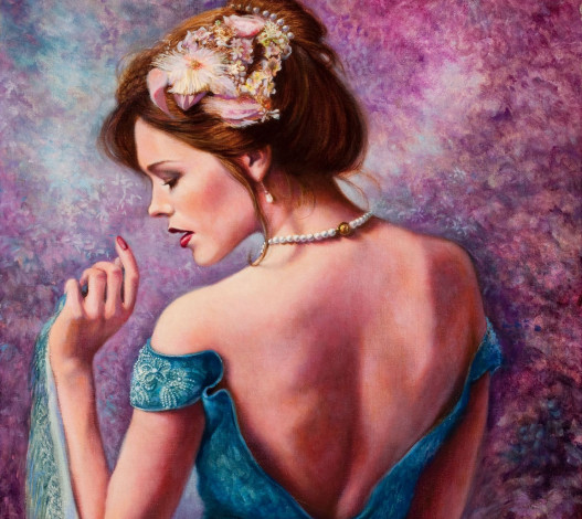 Обои картинки фото рисованные, люди, девушка, декольте, спина